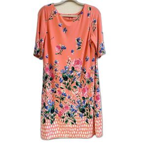 Eliza J Floral Border Print Sheath Dress in Coral Size 14‎ Zipper Back Lined